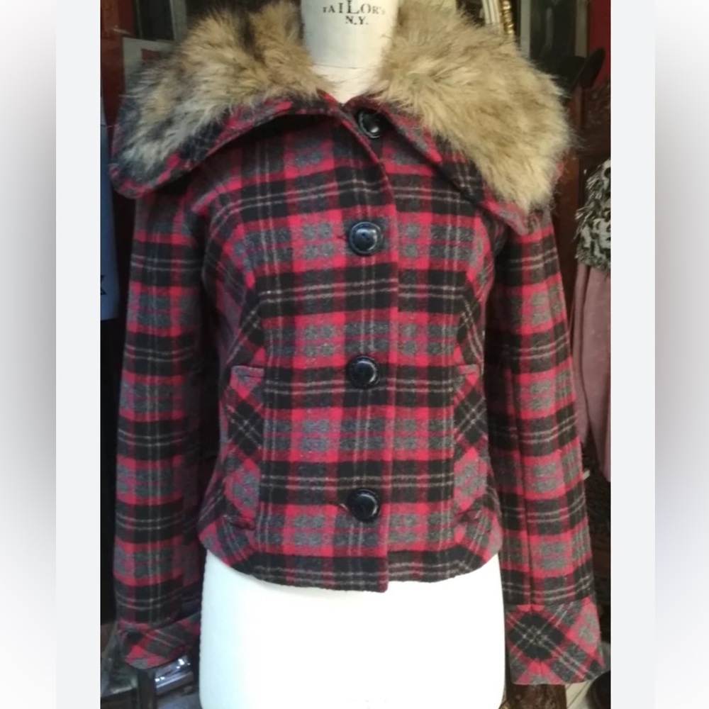 Heritage 1981 Plaid pea coat womens size medium 90’s